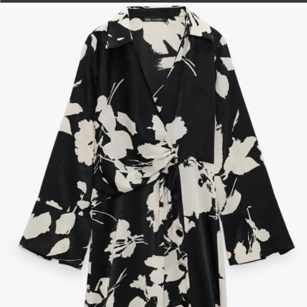 NWT Zara Floral Print Midi DressBlack & White Spring Summer